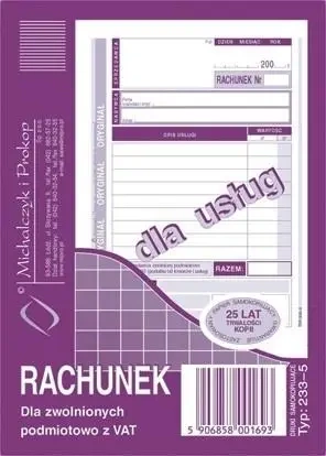 Rachunek dla zwolnionych z VAT 233-5 - Michalczyk i Prokop