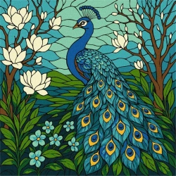 Malowanie po numerach - Witraż. Paw 30x30cm - Ideyka