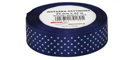 Wstążka satynowa w kropki granatowa 25mmx22m - Brewis