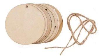 Plastry drewna z otworem + sznurek jutowy 8szt - Brewis