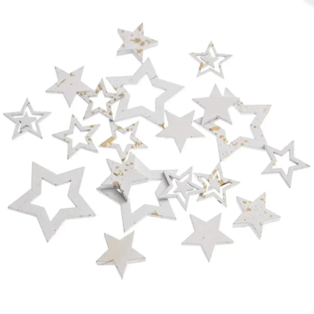 Drewniane gwiazdki białe złocone 20szt - Dalprint dpCraft
