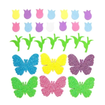Naklejki z pianki tulipany i motyle 92szt - Dalprint