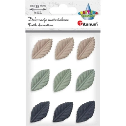 Liście materiałowe tłoczone 3D 20x35mm mix 9szt - Titanum
