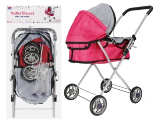 Wózek głęboki dla lalek metalowy różowy - MEGA CREATIVE