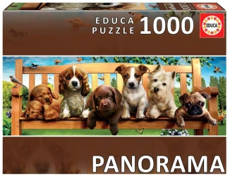 Puzzle 1000 Szczenięta na ławce panorama 110487 - Educa