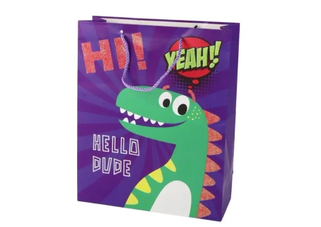 Torba prezentowa fioletowa Dinozaur 32x26x10cm - Leantoys