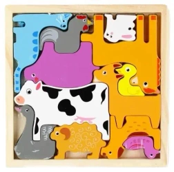Układanka drewniana zwierzęta 12 elementów - Mega Creative