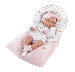 Lalka bobas winylowa Tina w różowym śpiworze 40cm - Llorens