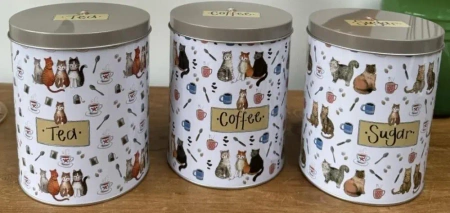 Zestaw puszek herbata kawa cukier 4 koty - Alex Clark