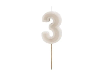 Świeczka urodzinowa 3 beż 6cm - PartyDeco