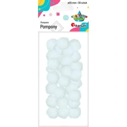 Pompony poliestrowe 25mm białe 30szt - Titanum