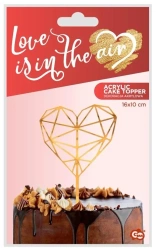 Dekoracja akrylowa na tort diamentowe serce złota - Godan