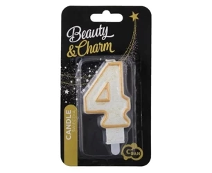 Świeczka cyfra 4 urodziny, złoty kontur - Godan
