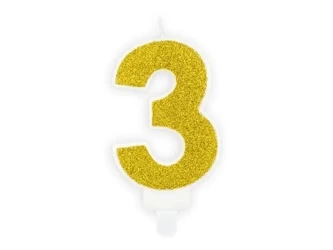 Świeczka urodzinowa 3 złota 7cm - PartyDeco