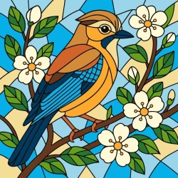 Malowanie po numerach - Witraż. Sójka 30x30cm - Ideyka