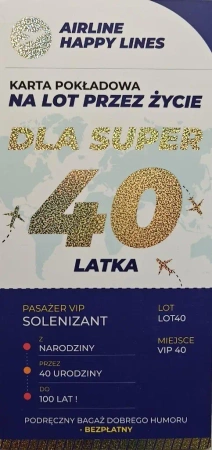 Karnet karta pokładowa 40 urodziny męskie - YEKU