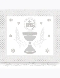 Zaproszenie kwadrat ZKW 120x120 Komunia zest. 57192 Dziecięce - Chłopiec, Dziewczynka, Grafika, Religia, Srebrne, Tłoczenie - POL-MAK