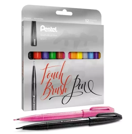 Pisaki do kaligrafii z elastyczną końcówką 12 kol - PENTEL