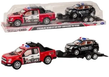 Zestaw Policja Pickup policyjne z lawetą naczepą - Leantoys