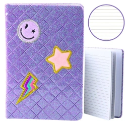 Notatnik B6/80K linia brokat naszywki fiolet - Leantoys