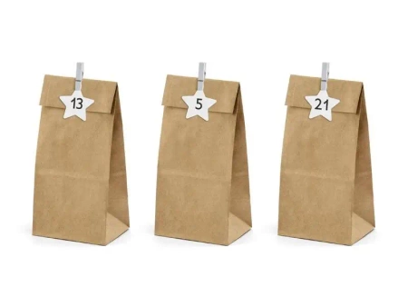 Kalendarz adwentowy Torebki kraft 24szt - PartyDeco