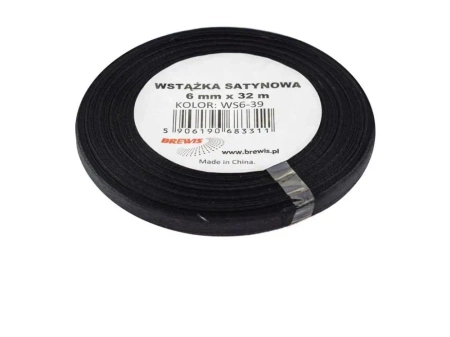 Wstążka satynowa czarna 6mmx32m - Brewis
