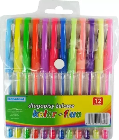 Długopisy żelowe + fluorescencyjne 12 kolorów - Schemat