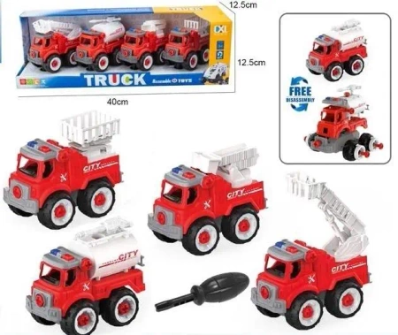 Zestaw 4 pojazdów strażackich do rozkręcania - Merkpol