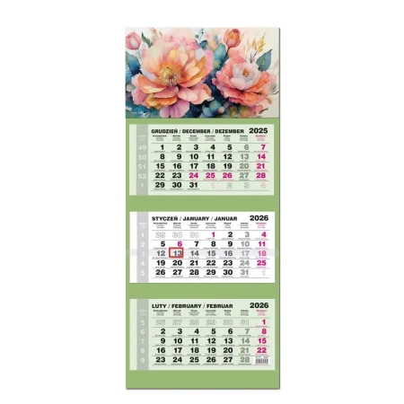 Kalendarz 2026 trójdzielny LUX gł. wypukła Kwiaty - EV-Corp