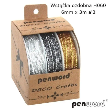Wstążka ozdobna 6mmx3m 3szt (12kpl) - Penword