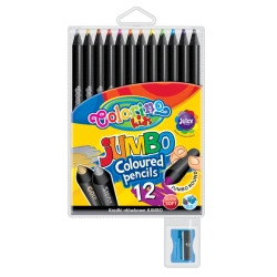 Kredki ołówkowe okrągłe jumbo Colorino Kids z temperówką czarne drewno 12 kolorów - PATIO