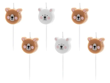 Świeczki urodzinowe Miś mix 3cm 6szt - PartyDeco