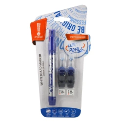 Marker do tablic suchościeralnych Memobe + 2 ampułki z zapasowym tuszem okrągła końcówka niebieski