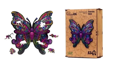 Puzzle drewniane eko 103 Kolorowy motyl A3 - PuzzleOK