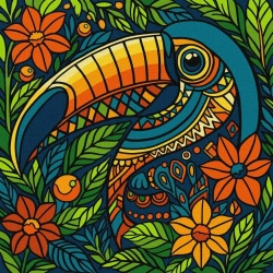 Malowanie po numerach - Witraż. Tukan 30x30cm - Ideyka