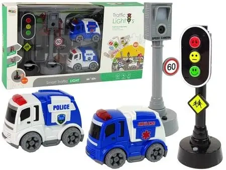 Zestaw autka sygnalizacja + znaki drogowe światła - Leantoys