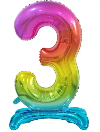 Balon foliowy stojący. Cyfra 3 (74 cm), tęczowa