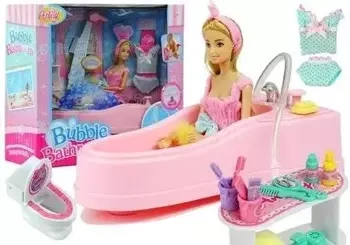 Lalka w kąpieli łazienka + akcesoria - Leantoys