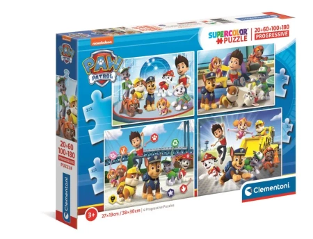Puzzle 4w1 (20,60,100,180) super color Psi Patrol 21412 - Clementoni
