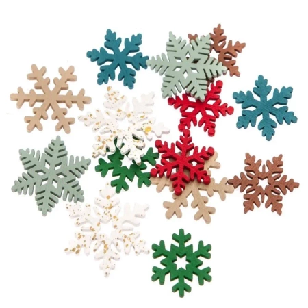 Drewniane śnieżynki multikolor 14szt - Dalprint dpCraft
