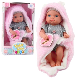 Lalka bobas w szarej piżamce różowy 23cm - Leantoys
