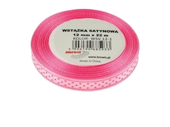 Wstążka satynowa serca różowa 12mmx22m - Brewis
