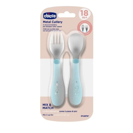 Sztućce metalowe turkusowe 18m+ - Chicco