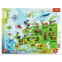 Puzzle 25 ramkowe Mapa Europy ze zwierzętami - Trefl PAP
