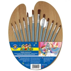 Zestaw 12 pędzli z drewnianym uchwyt + paletka - Titanum