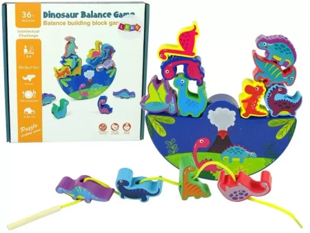 Drewniana układanka zręcznościowa klocki Dinozaury - Leantoys