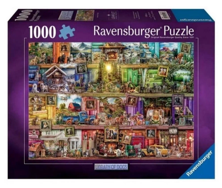 Puzzle 1000 Psy w bibliotece - Ravensburger