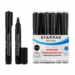Marker permanentny ścięty czarny (12szt) - STARPAK