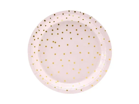 Talerzyki kropki jasny róż 18cm 6szt - PartyDeco