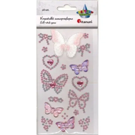 Kryształki samoprzylepne motyle różowe 18szt - Titanum